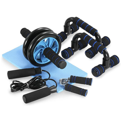 5 in 1 Home Training Ab Roller Wheel Kit Equipment, Fitness Invention Ab Roller Wheel Kit with Push-Up Bar Jump Rope, With Knee Pad