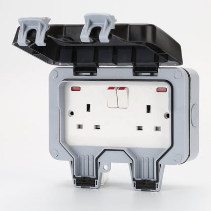 2 Gang Weatherproof 13A Twin Sockets with Switch