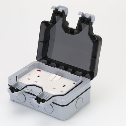 2 Gang Weatherproof 13A Twin Sockets with Switch