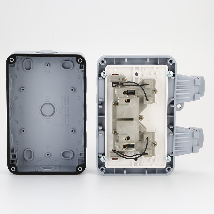 2 Gang Weatherproof 13A Twin Sockets with Switch