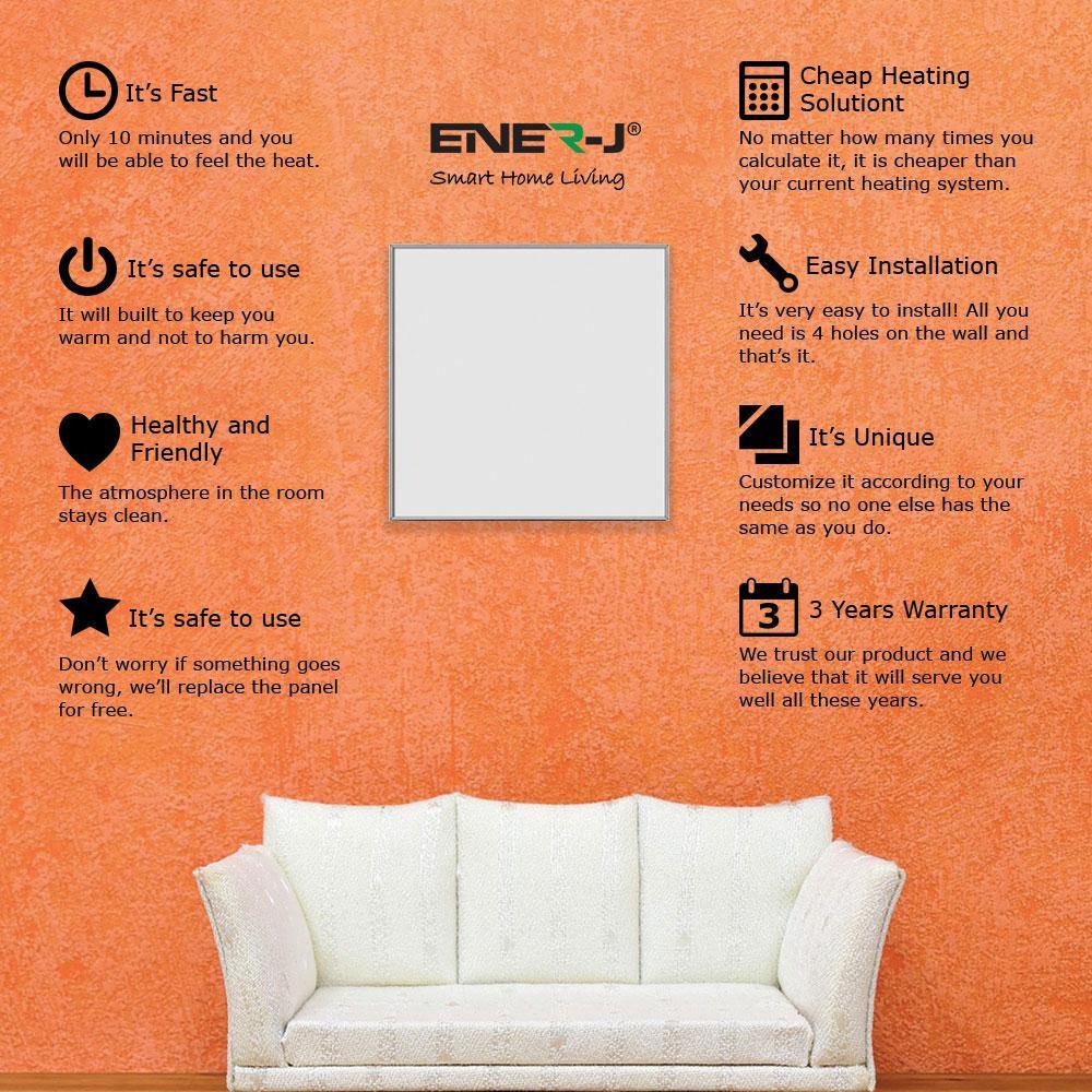 Ener-J 360W Infrared Panel Heater, 595  x 595mm Far Infrared Wall or Ceiling Mount, White