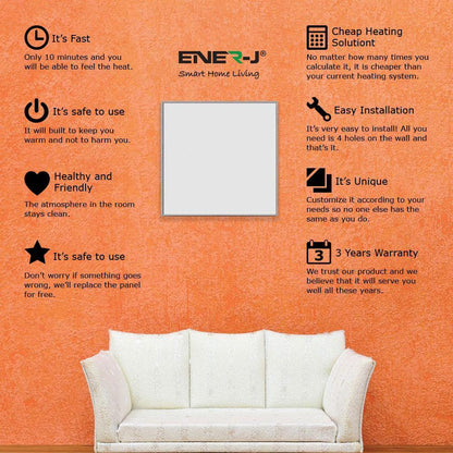 Ener-J 360W Infrared Panel Heater, 595  x 595mm Far Infrared Wall or Ceiling Mount, White
