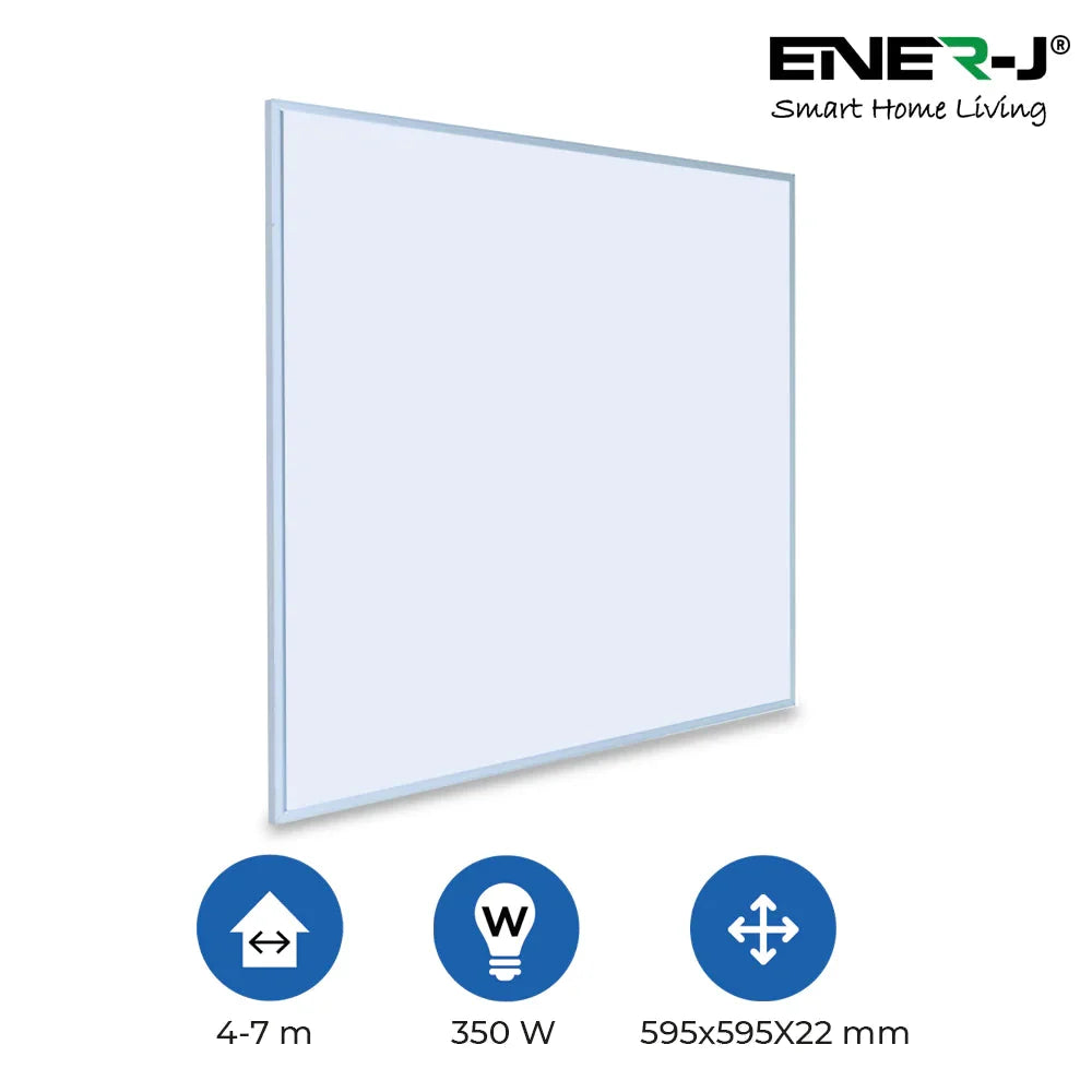 Ener-J 360W Infrared Panel Heater, 595  x 595mm Far Infrared Wall or Ceiling Mount, White