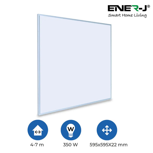 Ener-J 360W Infrared Panel Heater, 595  x 595mm Far Infrared Wall or Ceiling Mount, White