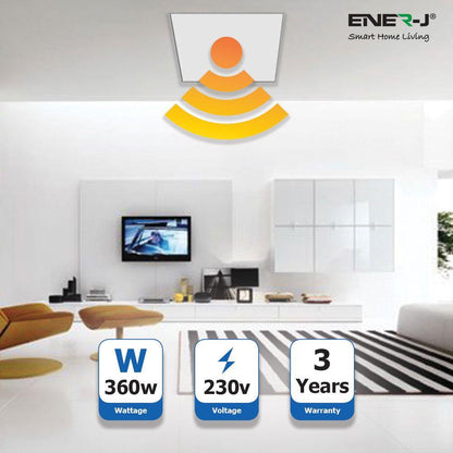 Ener-J 360W Infrared Panel Heater, 595  x 595mm Far Infrared Wall or Ceiling Mount, White