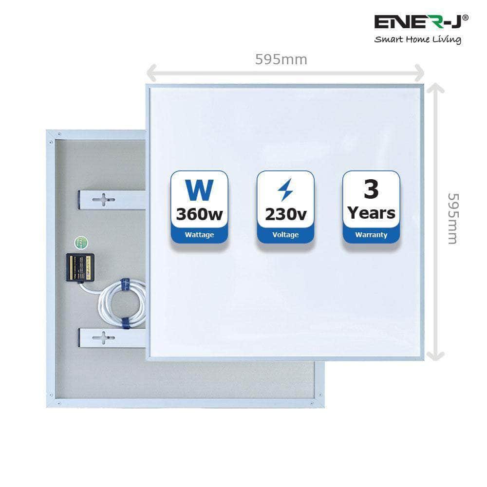 Ener-J 360W Infrared Panel Heater, 595  x 595mm Far Infrared Wall or Ceiling Mount, White