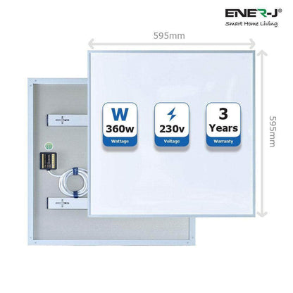 Ener-J 360W Infrared Panel Heater, 595  x 595mm Far Infrared Wall or Ceiling Mount, White
