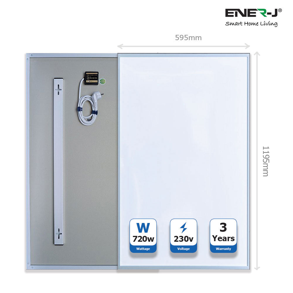 ENER-J 720W Infrared Heating Panel with WiFi Thermostat, 120x60cm Wall or Ceiling Mount, Energy Efficient Carbon Crystal Electric Heater, IP24 Rated Smart Infrared Panel for Home & Office