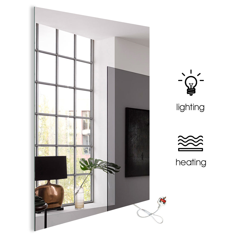 450W Bathroom Mirror Infrared Heater & CCT Changing with Dimmable LED Lights, 600x800 MM, Plug & Play