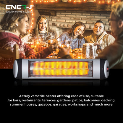 Ener-J 2000W Wall-Mounted Infrared Patio Heater, Quartz Tube, 3 Heat Settings, Remote Control & LED Display