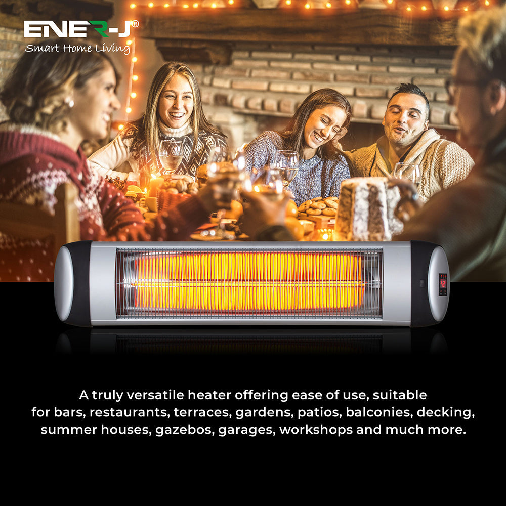 Ener-J 3000W Infrared Patio Heater, Wall Mounted Outdoor Electric Heater with Quartz Tube, Remote Control, LED Display, IP34