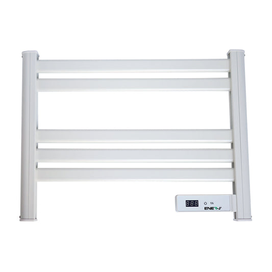 Ener-J 100W Infrared Heated Towel Rail, Wall Mounted 5-Bar Electric Bathroom Radiator, LED Timer, IP24 White