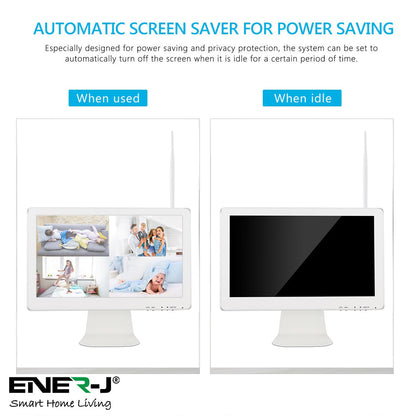 ENER-J 8CH Wireless CCTV Kit with 15.6" Full HD IPS Monitor, 1TB HDD, 1080P Outdoor Cameras with Audio & PIR Motion Detection, Plug & Play Home Security System