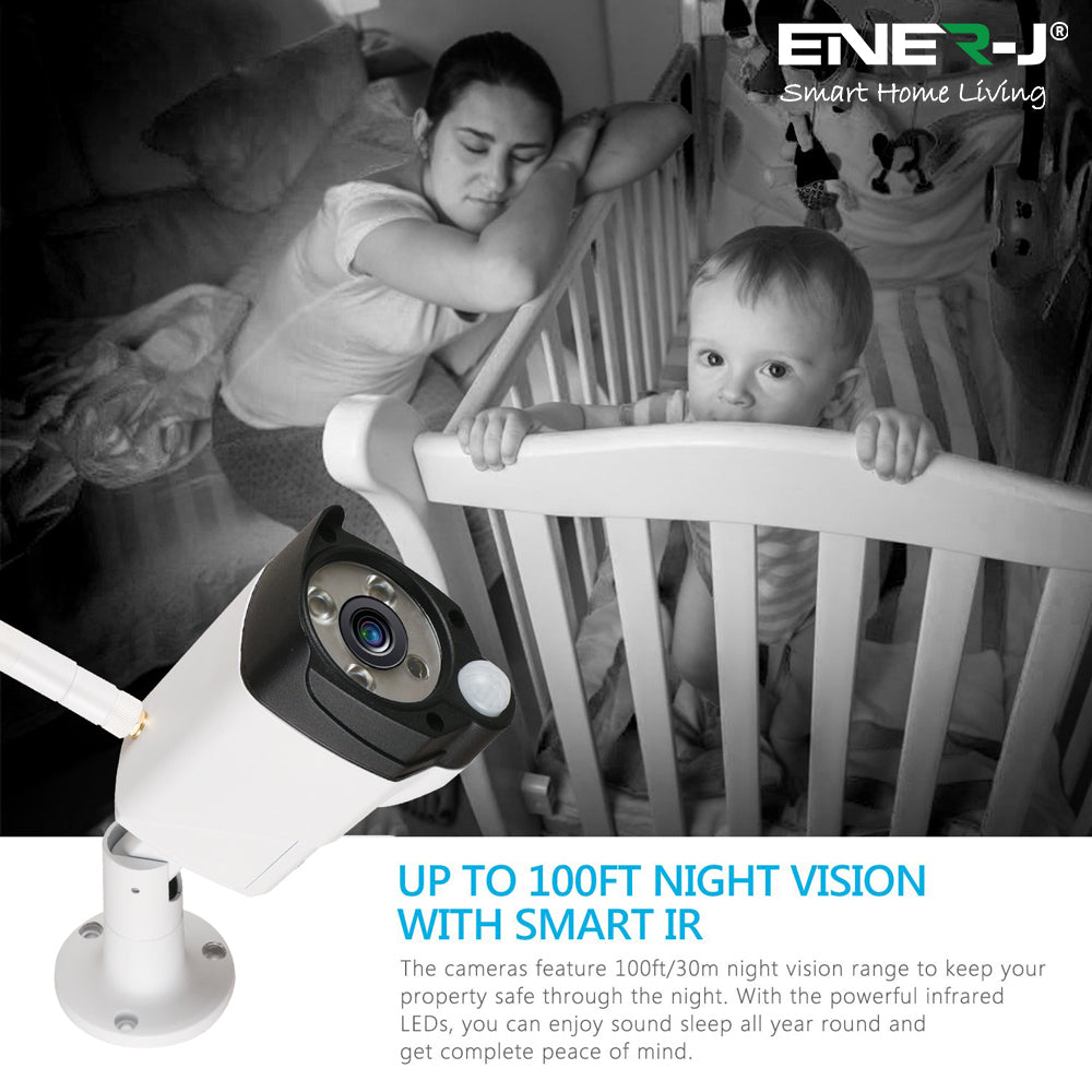 ENER-J 8CH Wireless CCTV Kit with 15.6" Full HD IPS Monitor, 1TB HDD, 1080P Outdoor Cameras with Audio & PIR Motion Detection, Plug & Play Home Security System