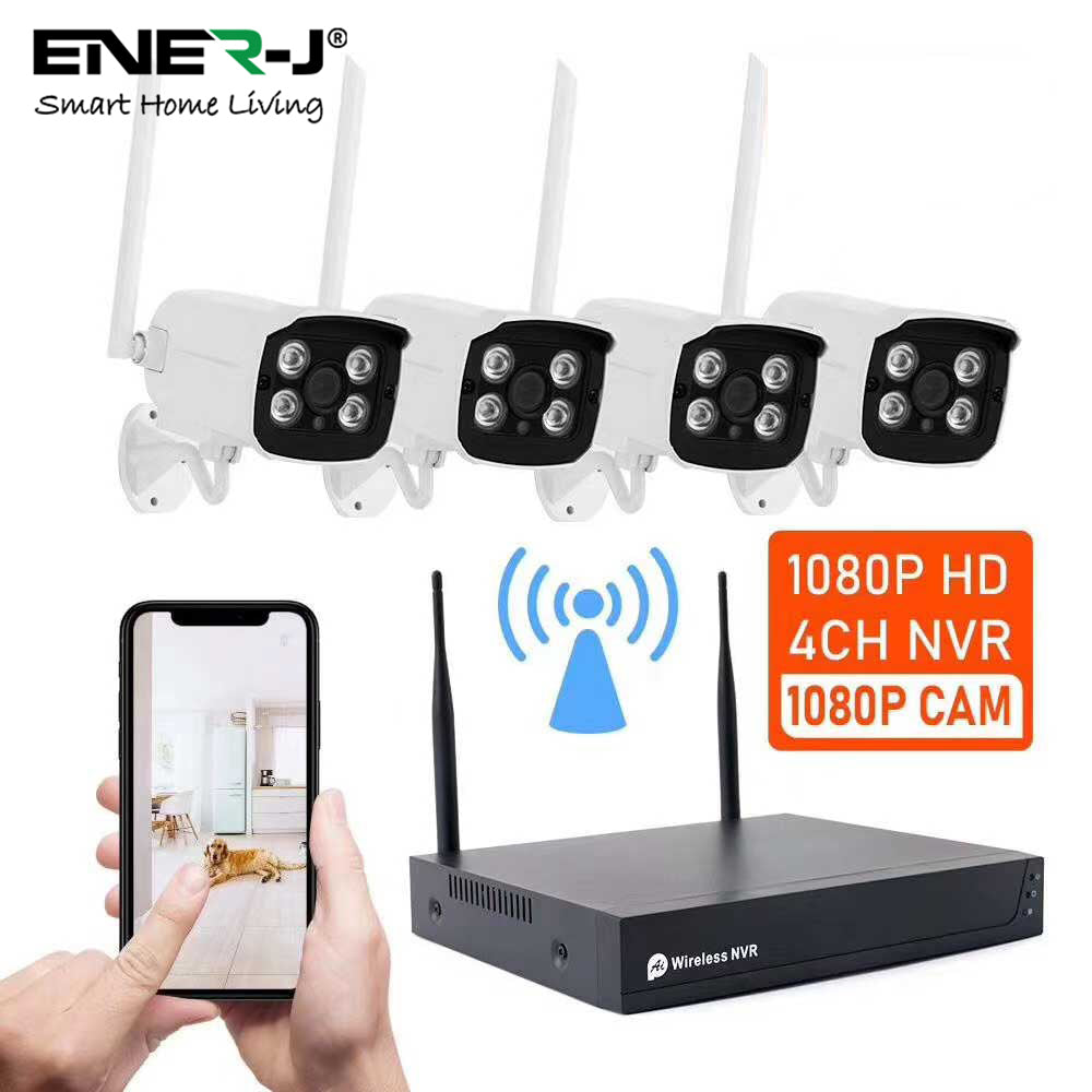 ENER-J 8CH WiFi NVR CCTV Kit with 4x1080P Outdoor IP66 Cameras, Wireless Home & Business Security System with Night Vision, Motion Alerts, Remote Access & Enhanced Signal Coverage