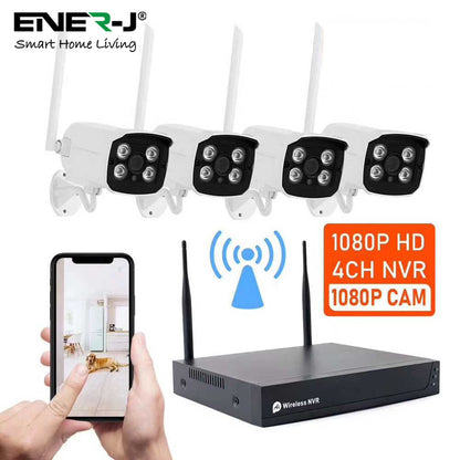 ENER-J 8CH WiFi NVR CCTV Kit with 4x1080P Outdoor IP66 Cameras, Wireless Home & Business Security System with Night Vision, Motion Alerts, Remote Access & Enhanced Signal Coverage