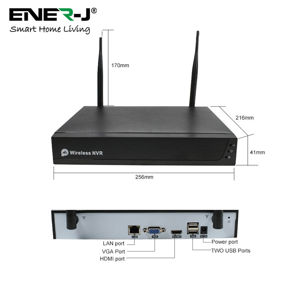 ENER-J 8CH WiFi NVR CCTV Kit with 4x1080P Outdoor IP66 Cameras, Wireless Home & Business Security System with Night Vision, Motion Alerts, Remote Access & Enhanced Signal Coverage