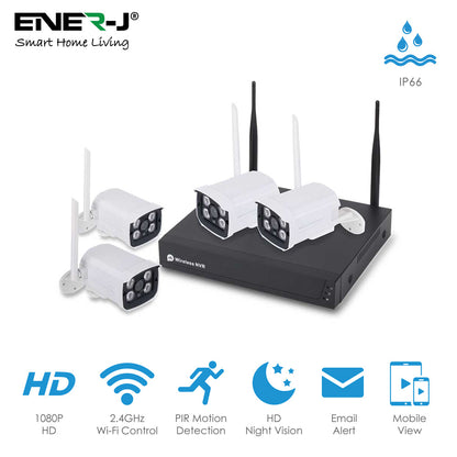ENER-J 8CH WiFi NVR CCTV Kit with 4x1080P Outdoor IP66 Cameras, Wireless Home & Business Security System with Night Vision, Motion Alerts, Remote Access & Enhanced Signal Coverage
