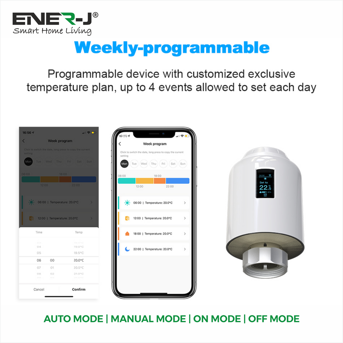 Ener-J Smart WiFi Radiator Thermostat – Digital TRV for Multi-Room Heating Control, Alexa & Google Home Compatible | Pack of 2