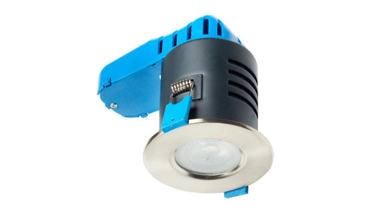 Deta LED Fire Rated Downlight IP65 4000K Dimmable GU10 Satin Chrome 220-240V L1701SC4