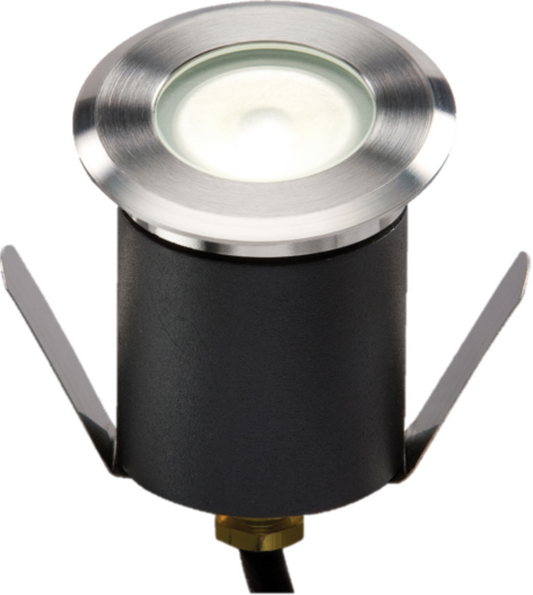 230V IP65 1.5W 4000K High Output LED White Mini Ground Light comes with cable. Non-Dimmable Walkover Light