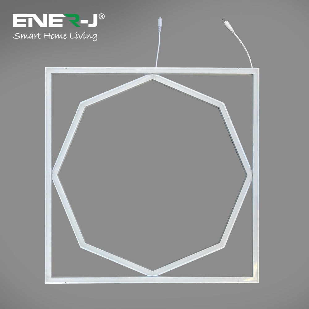 60x60cm LED Frame Panel Light with Hexagon Inner Lights, 40W, Cool White | Single Pack - 6500K