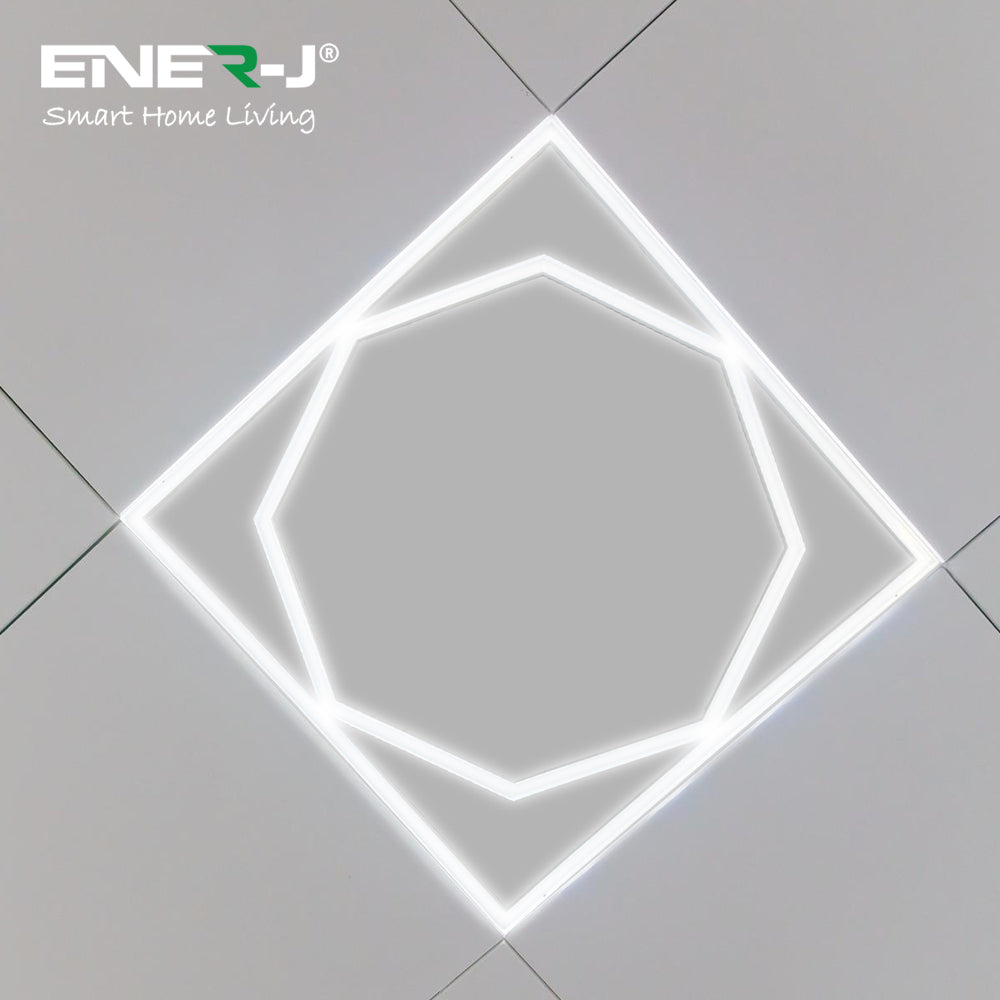 60x60cm LED Frame Panel Light with Hexagon Inner Lights, 40W, Cool White | Single Pack - 6500K