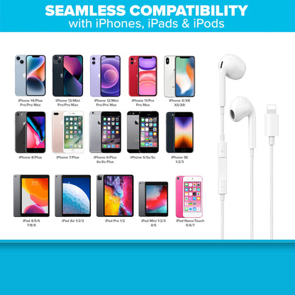 Maplin Hybrid Wired Lightning Earbuds with Hands Free Calling & Volume Button - White