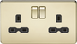 13A 2G DP Switched Socket with Twin Earths - Polished Brass with Black Insert SFR9000PB MLA