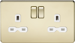 13A 2G DP Switched Socket with Twin Earths - Polished Brass with White Insert SFR9000PBW MLA