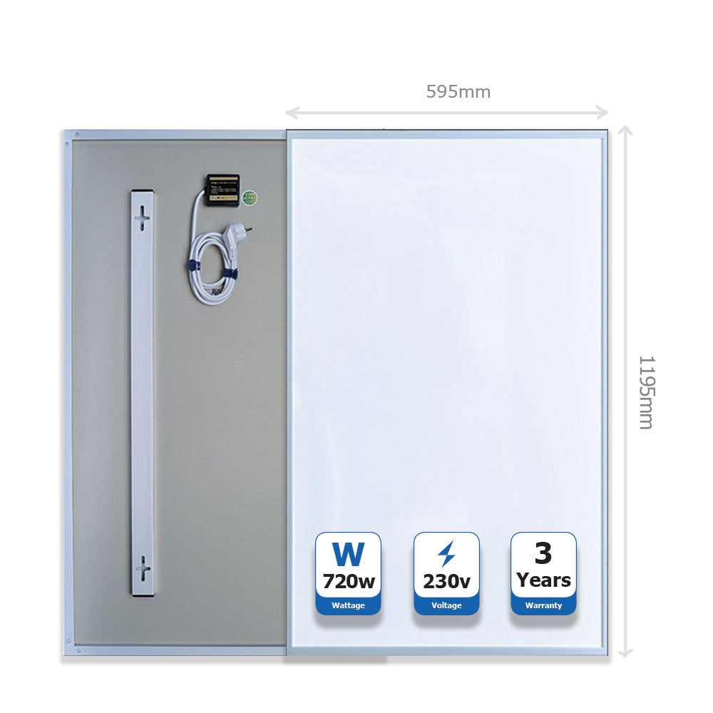 ENER-J 720W Infrared Heating Panel with WiFi Thermostat, 120x60cm Wall or Ceiling Mount, Energy Efficient Carbon Crystal Electric Heater, IP24 Rated Smart Infrared Panel for Home & Office