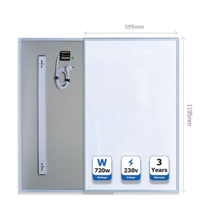 ENER-J 720W Infrared Heating Panel with WiFi Thermostat, 120x60cm Wall or Ceiling Mount, Energy Efficient Carbon Crystal Electric Heater, IP24 Rated Smart Infrared Panel for Home & Office