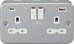 MLA Metal Clad 13A 2G SP Switched Socket w/dual USB C+A 5V DC 4.0A [shared] - Powder-coated Silver/Grey