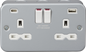 MLA Metal Clad 13A 2G SP Switched Socket w/dual USB C+A 5V DC 4.0A [shared] - Powder-coated Silver/Grey