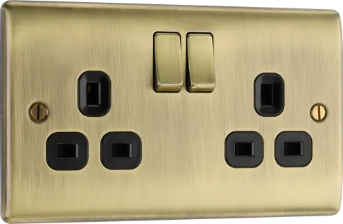 Double Socket Antique Brass BG Black Inserts 13A NAB22B