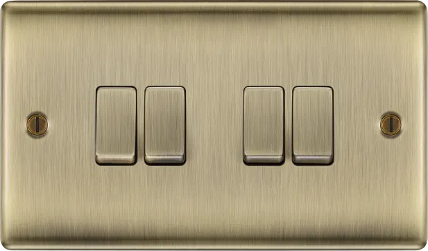 BG NAB44 Nexus Metal Antique Brass 4 Gang 2 Way Light Switch