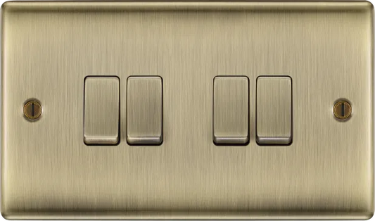BG NAB44 Nexus Metal Antique Brass 4 Gang 2 Way Light Switch
