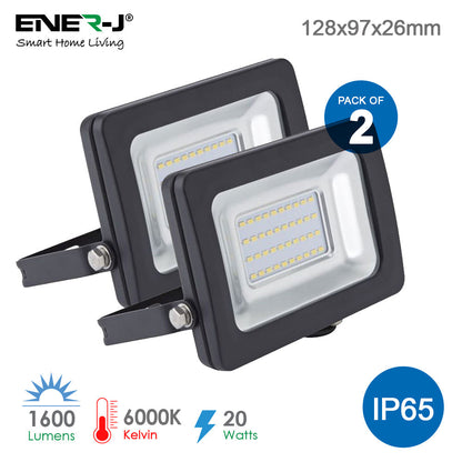 20 Watts LED Floodlights Non PIR Slim Line Black Body with 2 Years Warranty 6000K (Pack of 2)