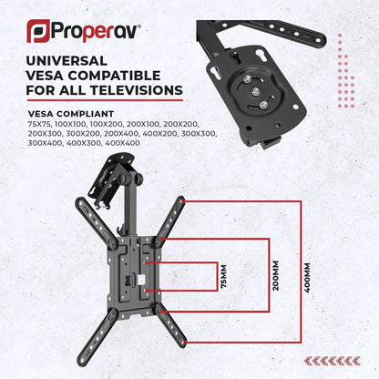 ProperAV Retractable Fold-Up Ceiling TV Bracket (23" - 55" / 20kg Capacity / VESA Max. 400x400) - Black