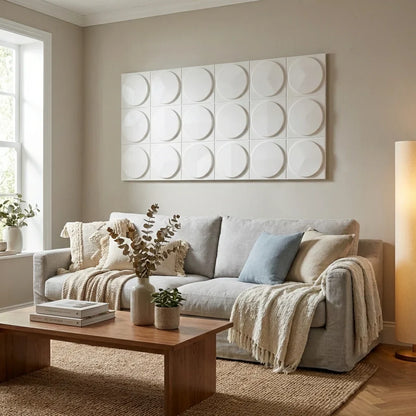 Hard PU Wall Panel, Size: 1200 x 600 x 25 mm (Pack of 2) – Jade White, 3D Circular Geometry