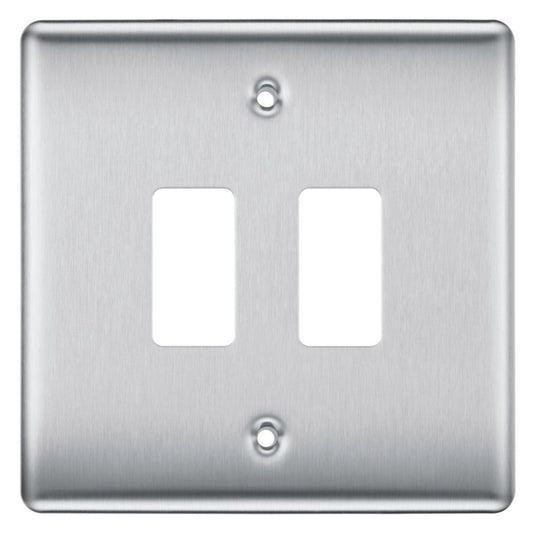 BG RNBS2 Nexus Grid Brushed Steel 2 Module Front Plate