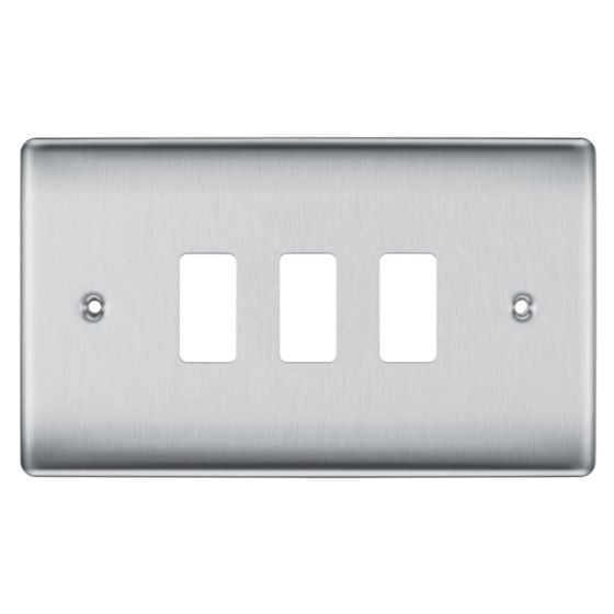 BG Electric RNBS3 Grid Plate 3 Gang Brushed Steel