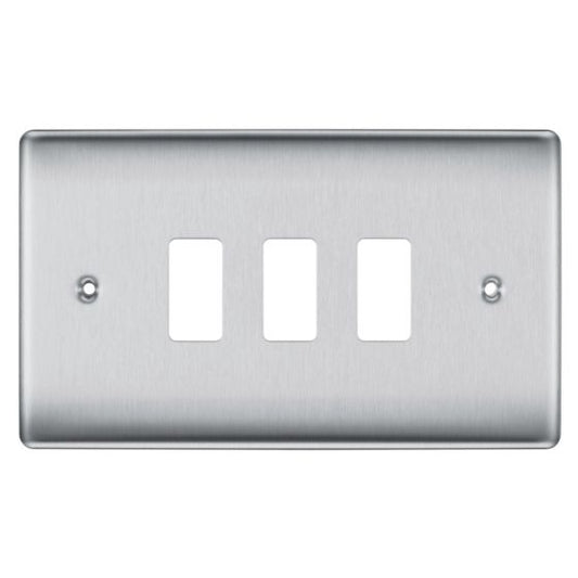 BG Electric RNBS3 Grid Plate 3 Gang Brushed Steel