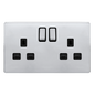 Click SFCH536BK Definity Complete Polished Chrome Screwless 2 Gang 13A 2 Pole Switched Double Socket - Black Insert