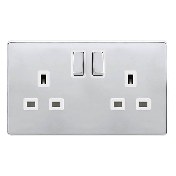 Click SFCH536PW Definity Complete Polished Chrome Screwless 2 Gang 13A 2 Pole Switched | Double Socket - White Insert