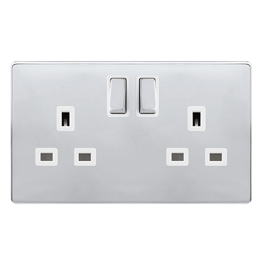 Click SFCH536PW Definity Complete Polished Chrome Screwless 2 Gang 13A 2 Pole Switched | Double Socket - White Insert