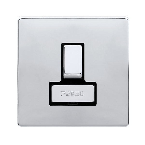 Click SFCH751BK Definity Complete Polished Chrome Screwless 1 Gang 13A 2 Pole Switched Fused Connection Unit - Black Insert