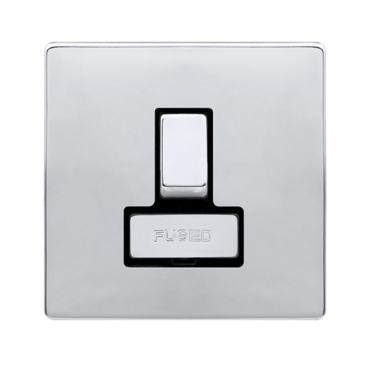 Click SFCH751BK Definity Complete Polished Chrome Screwless 1 Gang 13A 2 Pole Switched Fused Connection Unit - Black Insert