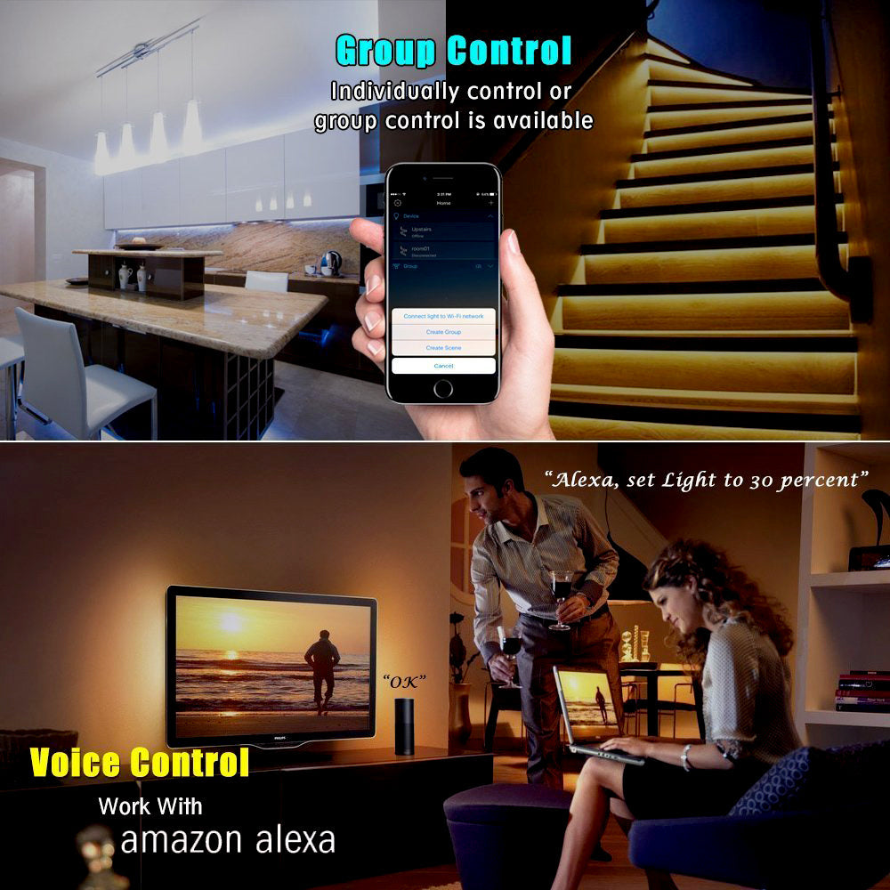 5 Meters LED Strip Kit with WiFi Controller 6A Adapter, CCT Changing & Dimmable, Works with Amazon Alexa and Google Home, Compatible with iOS & Android, IP65