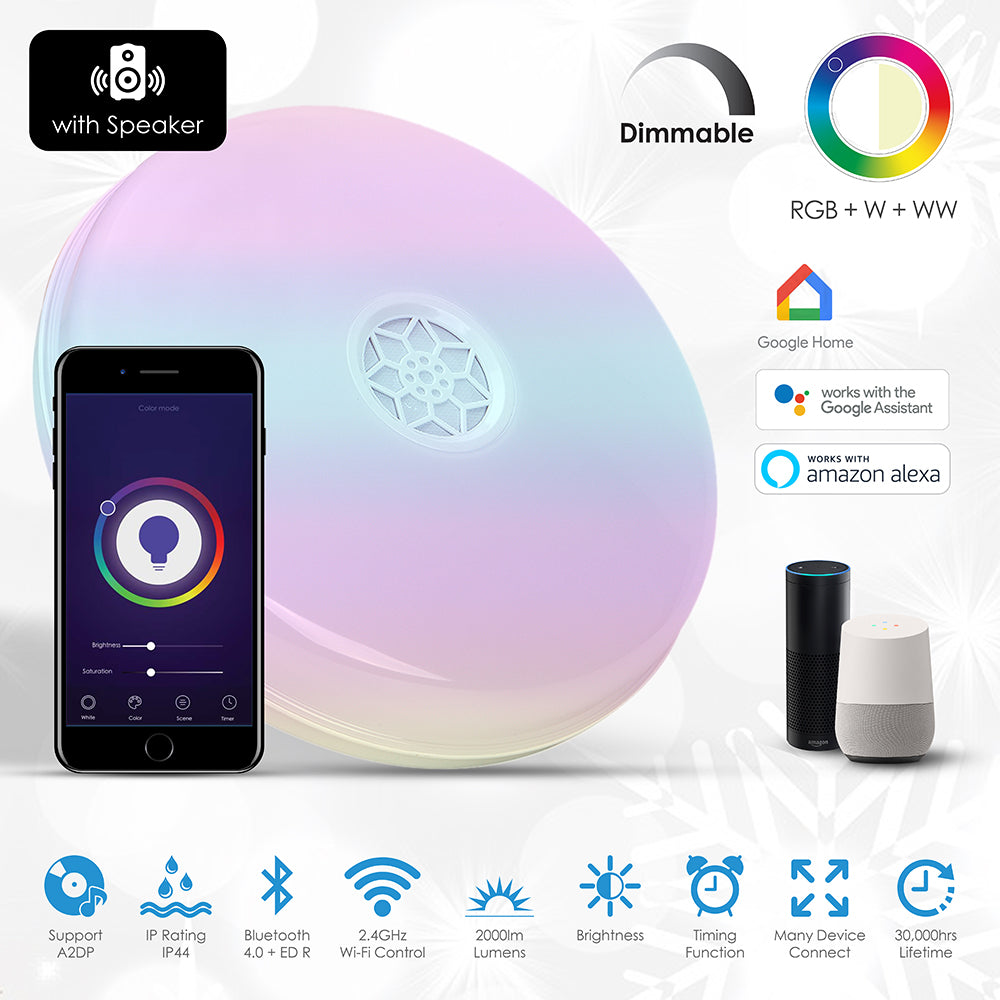 24W Wi-Fi Ceiling Lights RGB+W+WW, Dimmable with Bluetooth Speaker, Amazon Alexa and Google Home Compatible